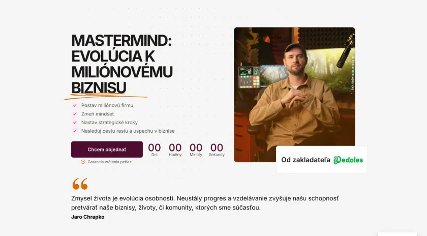 Sekcia predajnej stránky mastermind programu