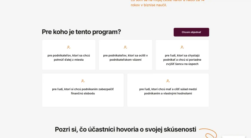 Úvodná sekcia predajnej stránky